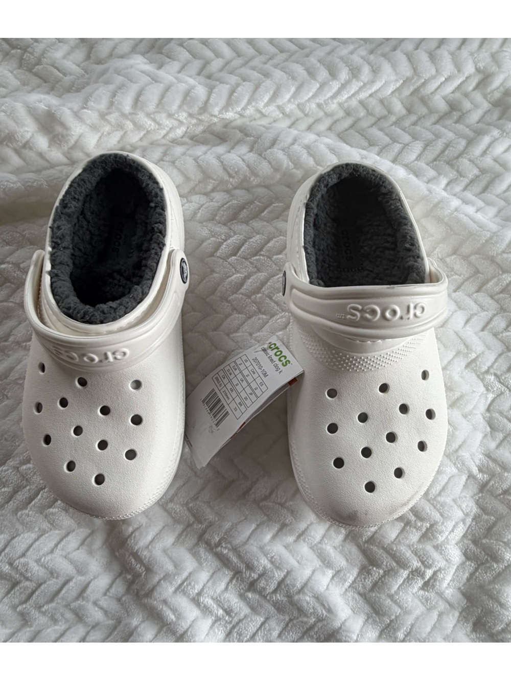 CROCS Kids Classic Lined Clog - White with Gray Lining